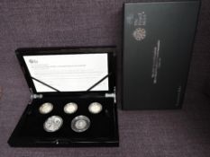 A Royal Mint 2019 United Kingdom Silver Proof Piedfort Commemorative Coin Set, five coins no 0122/