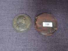 A 19th century General Washington Bronze Medallion by D Eccleston Lancaster MDCCCV (1805), reverse