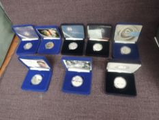 Seven Royal Mint United Kingdom Silver Proof £5 Coins, Diana 1999, Millennium 2000, Queen Mother