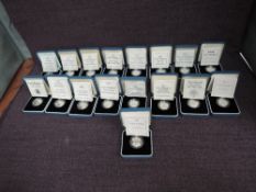 Seventeen Royal Mint Silver Proof £1 Coins, 1987-2003, all in plastic capsules with certificates and