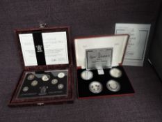 Two Royal Mint United Kingdom Silver Proof Coin Sets, 1996 Silver Anniversary Collection, 7 coins