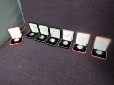 Seven Royal Mint Silver Proof Piedfort Two Pound Coins, 1994 Bank of England, 1995 WW2, 1995
