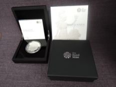 A Royal Mint United Kingdom Britannia 2016 Silver Proof £10 Coin, 5oz 442/550 in case, outer box and