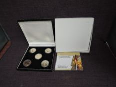 A London Mint The Treasures of Tutakhamum Golden Commemorative Sterling Silver 5 Medallion Set,