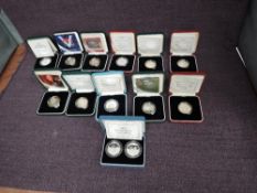 Thirteen Royal Mint Silver Proof Two Pound Coins, 1989 Two Coin Set Bill of Rights, 1994 Bank of