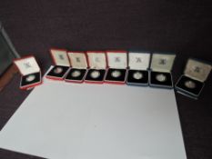 Eight United Kingdom Royal Mint Silver Proof One Pound Coins, 1985 Piedfort, 1986 Piedfort, 1987