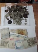 A collection of GB and World Coins and Banknotes including Silver
