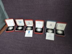 Six Royal Mint Silver Proof Piedfort 50p Coins, 1992-1993 Europe, 1944-1994 D-Day, 1997 Britannia,