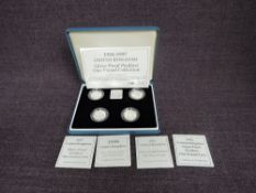 A Royal Mint United Kingdom 1994-1997 Silver Proof Piedfort £1 Four Coin Collection, with case and
