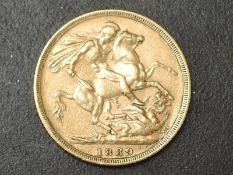 A Queen Victoria 1889 Jubilee Head Gold Sovereign, Royal Mint
