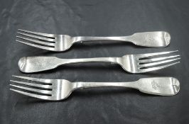 A group of three 19th century Irish silver fiddle and pip pattern forks, marks for Dublin 1836,