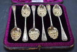 A set of six Victorian silver 'berry' teaspoons, marks for London 1875, maker Charles Boyton (II),