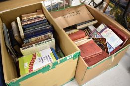 Three boxes of library text and reference books