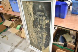 A framed print after David Shepherd, Nine Elms the Last Hours, written on side of engine Steam