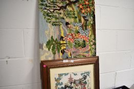 Two Chinese themed needle work embroideries