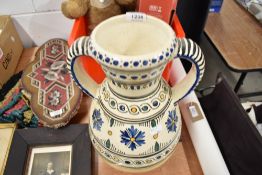 Tunisian pottery large twin handle vase with typical design