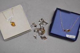 Two baltic amber necklaces and box of earrings