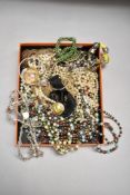 A tray of various costume necklaces, beads etc