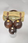 Early 20th century crown green bowls in solid mahogany with case and jack
