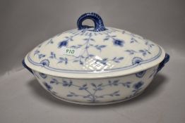 A 20th century Bing & Grondahl Denmark tureen having typical blue and white decoration