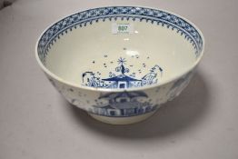 A 18th century delft bowl having footed base with tin glaze and chinoiserie pattern to inner and