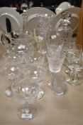 An assortment of cut glass and similar to include decanters, jug, glasses and more.