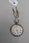 A Continental silver key wound pocket watch having Roman numeral dial to decorative face in an
