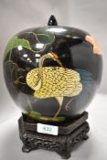 An early 20th century Japanese ginger jar decorated in an Aesthetic style with Stork and lily decal