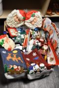 A box full of Christmas decorations.