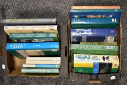Two boxes of books of Cricket interest.