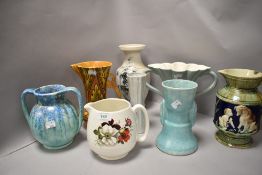 A mixed lot of vintage jugs and vases, AF, including Beswick and Flaxmann ware.