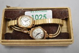 Two ladies 9ct gold vintage wrist watches having plated straps