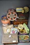 A selection of early 20th century advertising tins including Jacobs, Edward Sharp and Fullers