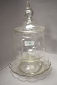A Victorian cut glass lidded sweetmeat jar having foot to base.