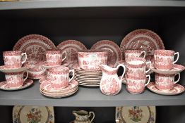 A late Victorian Phoenix ware part tea service in a red and white willow pattern