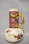 A Victorian Doulton Burslem US patent having gilt dragon handles on white ground with hand decorated