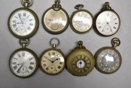 A collection of eight top wound pocket watches