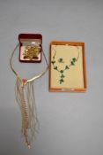A selection of costume jewellery including choker, matching necklace and earrings and a selection of