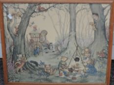 Molly Brent, (20th century), after, a print, teddy bears picnic, 44 x 53cm, framed and glazed, 48