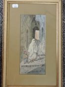Assus, (19th/20th century), Algerian street folk, signed bottom right, 26 x 11cm, gilt mounted