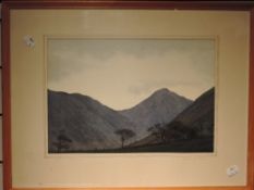 Jill M Aldersley,( 1943 -2007), a watercolour and mixed media, Great Gable at Dusk, signed and