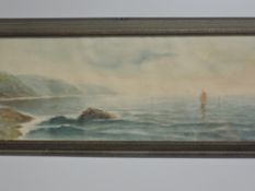 E Whiteley, (20th century), a watercolour, coastal landscape, signed bottom right, 17 x 52cm, framed