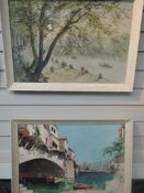 Doylay John, (20th), after, a print, Continental town, 40 x 60cm, framed, 50 x70cm, and Charles, (