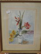 (20th century), an oil painting, still life, indistinctly signed, 25 x 17cm, mounted framed and