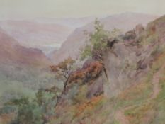 Cuthbert Rigby, (1850-1935), a watercolour, A Peep of Coniston Water from Tilberthwaite, signed