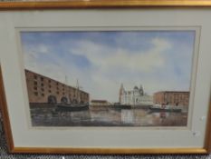Norman Lang, (20th century), Two watercolours, Albert Dock Liverpool and a windmill, signed, 30 x