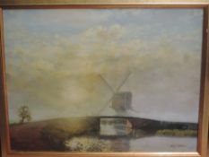 James Scrase, (20th century), an oil painting on board, windmill, signed, 44 x 60cm, framed 50 x