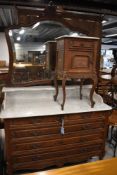 A Victorian wash stand having oak frame with marble top and large carved frame dress mirror, two