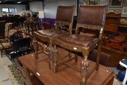 A set of four early 20th Century oak dining chairs (similar to lot 110 table and 131 sideboard)