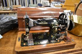 A 19th Century hand crank sewing machine, Trojan, Saxony, in wooden case